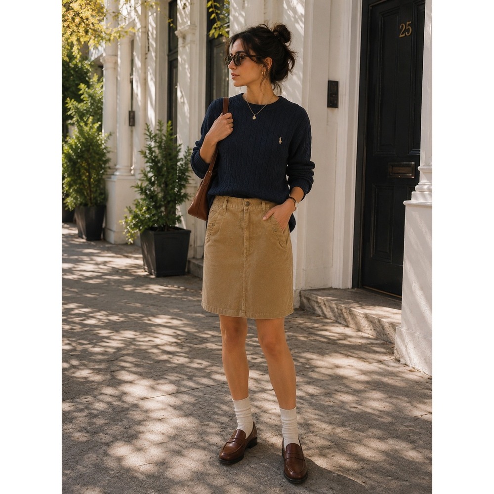 J.Crew Corduroy Mini Skirt Size 8 Camel Stretch Cotton Casual